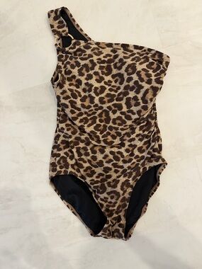 Michael Kors Leopard Print One-Shoulder One-Piece Swimsuit - Brown/Tan
